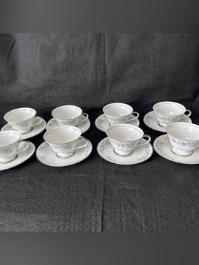Lennold Rhapsody 1812 Fine China Tea Cup & Saucer 8 Sets 16 pc Blue Floral Japan